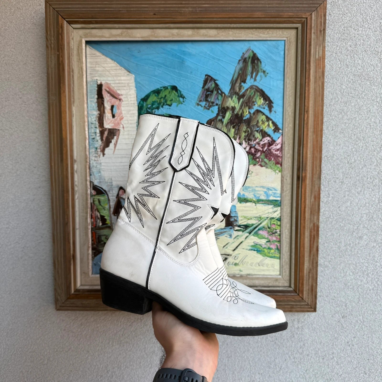 Buty Kowbojki Damskie Biale Vintage