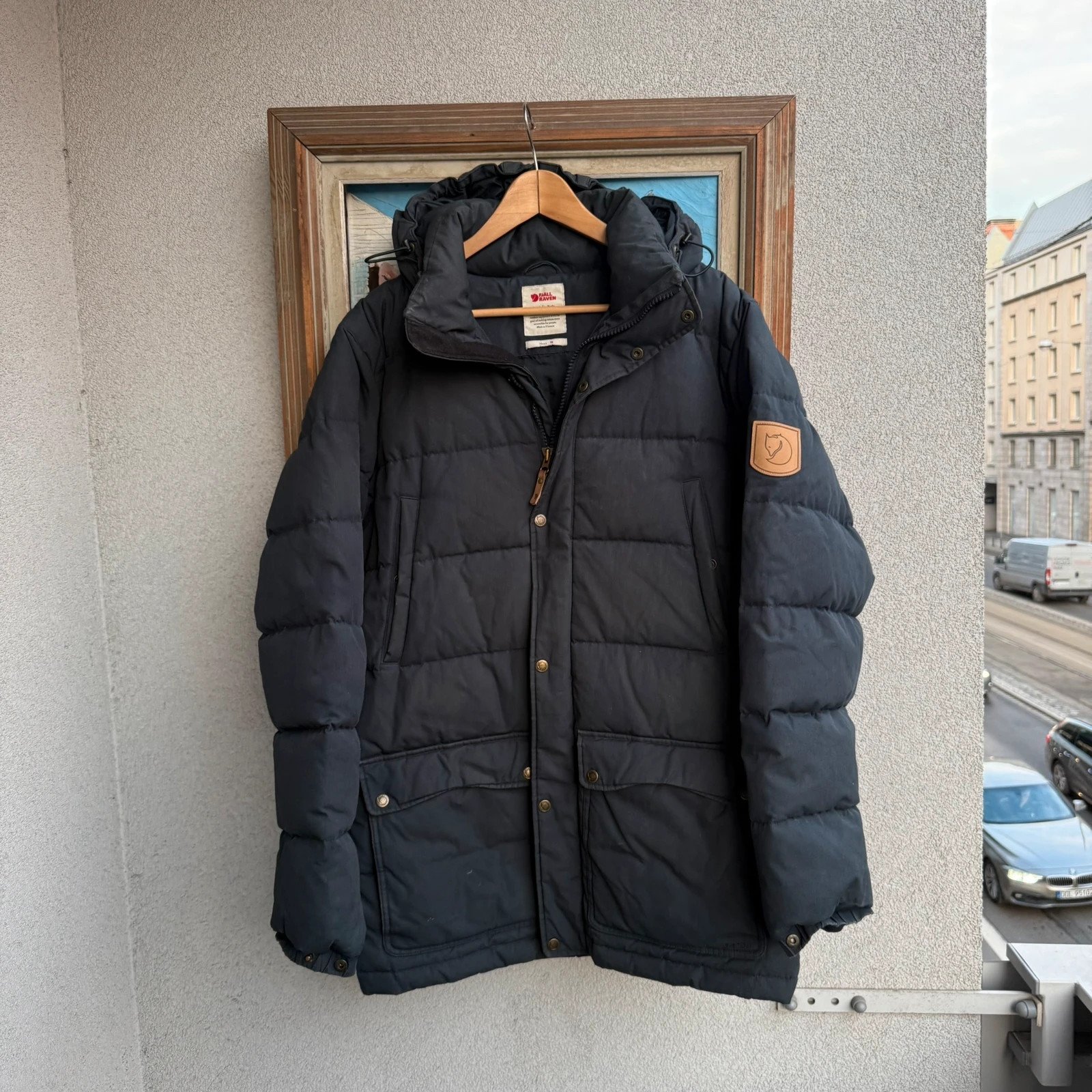 Fjallraven Kurtka Parka Puchowa Czarna Grafitowa z Kapturem Zimowa