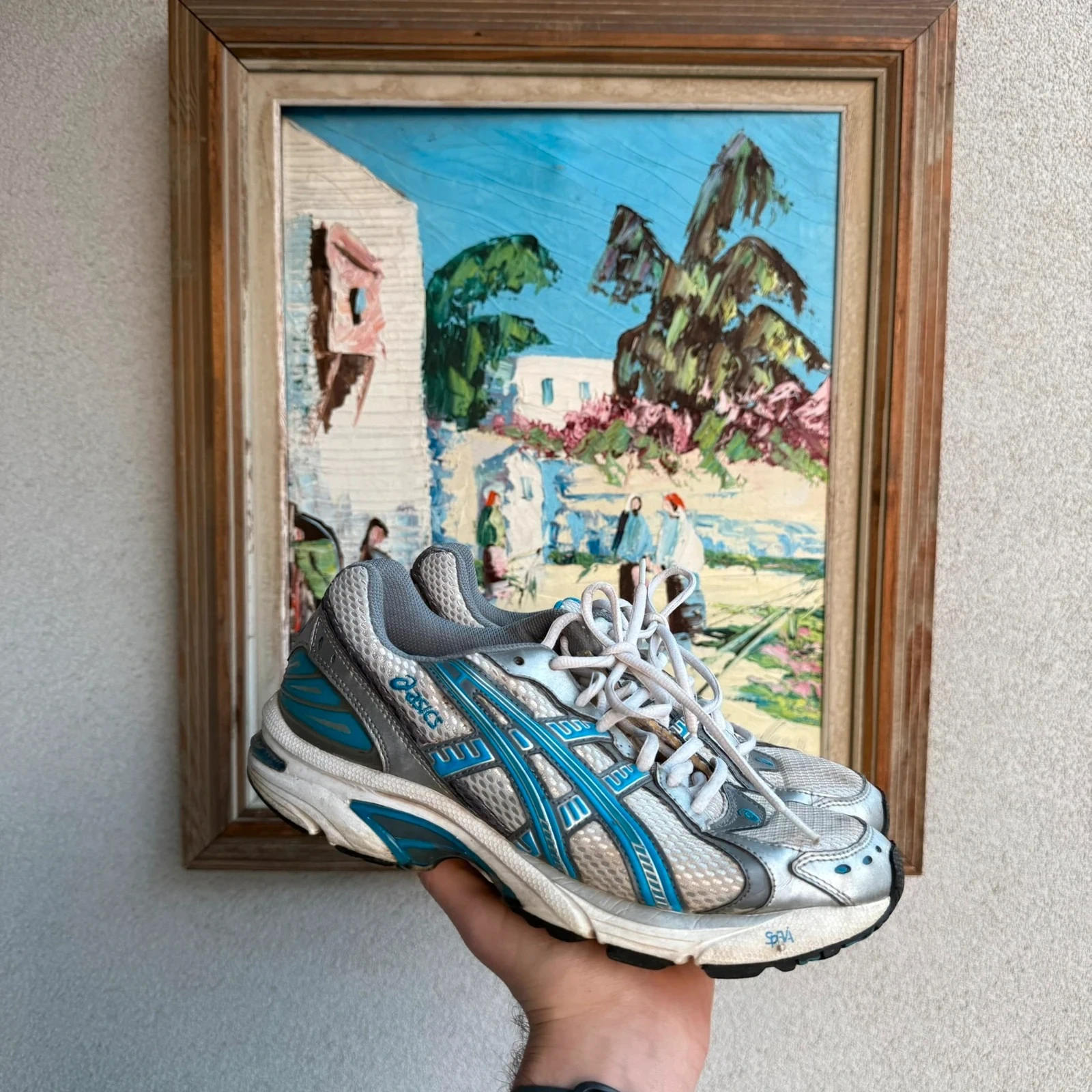 Buty Asics Damskie Vintage 90s Biale Niebieskie Sneakers Low Top Daddy Shoes Retro