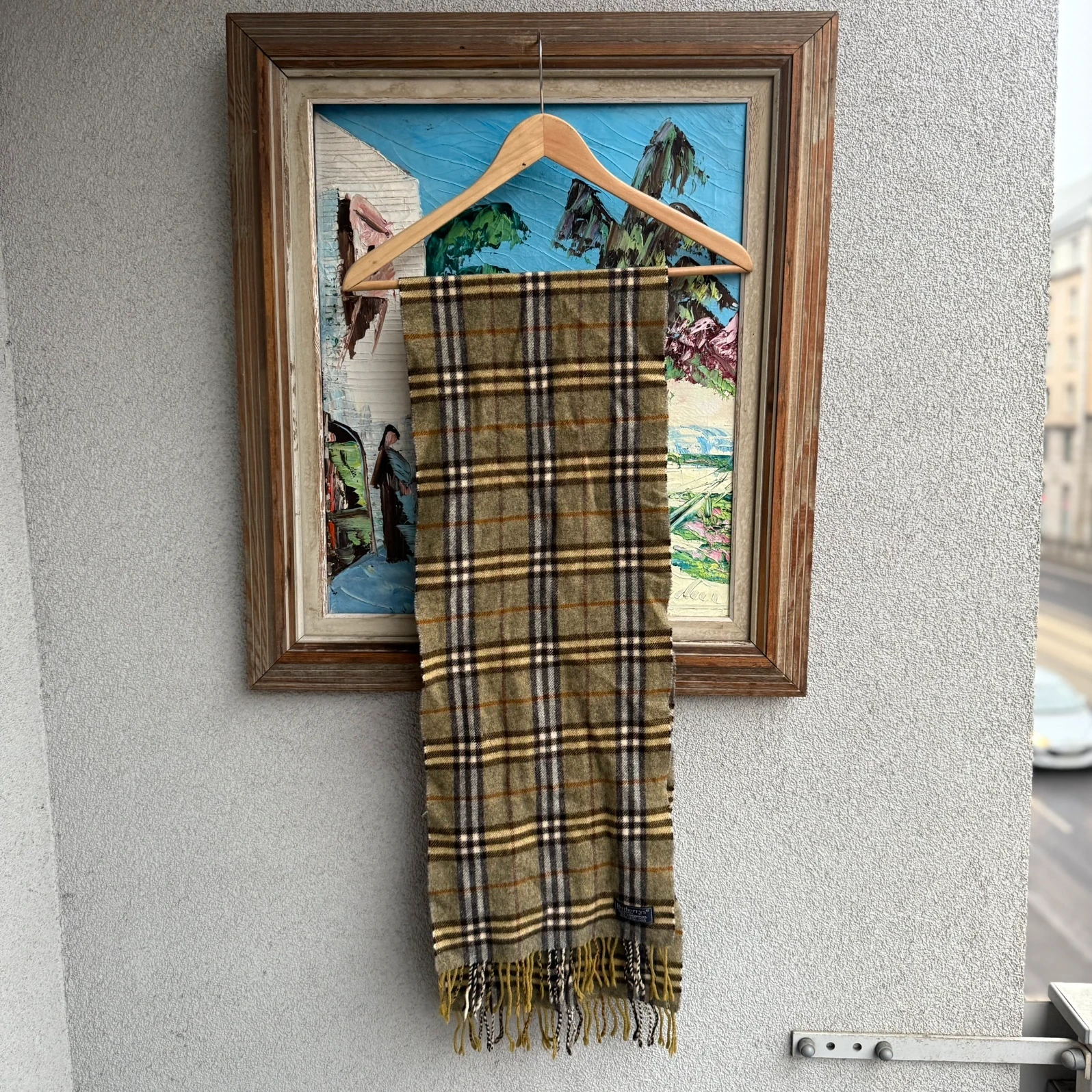 Burberry Szal Welniany Brazowy Zielony Dlugi