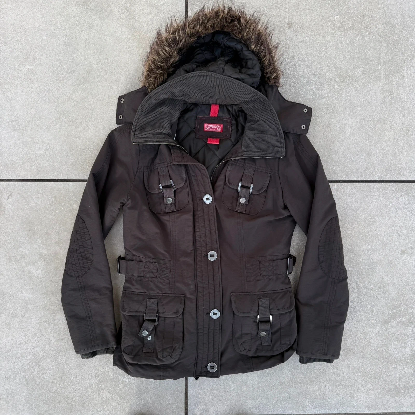 Kurtka bomberka Faux Fur Damska Brazowa Zapinana