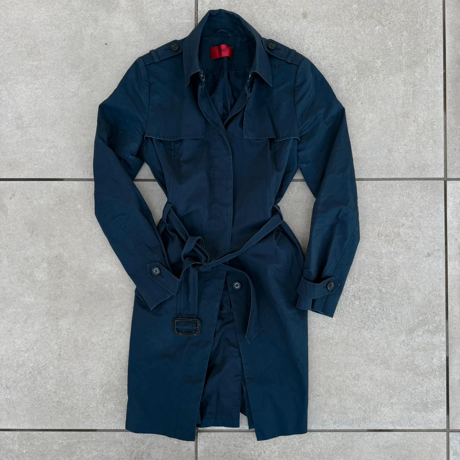 Plaszcz Damski Trencz Niebieski Granatowy Materialowy Hugo Boss .