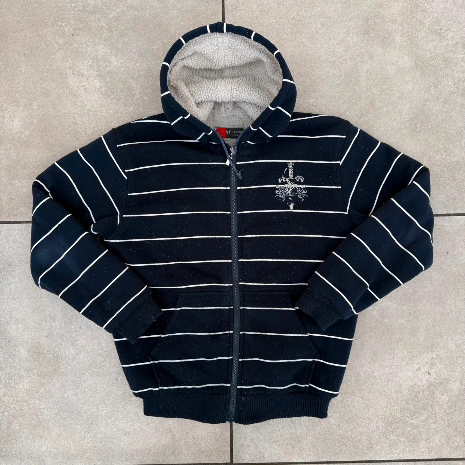 Bluza Opium Sherpa lined Baranek Vintage y2k z Nadrukiem Zapinana z Kapturem Hoodie