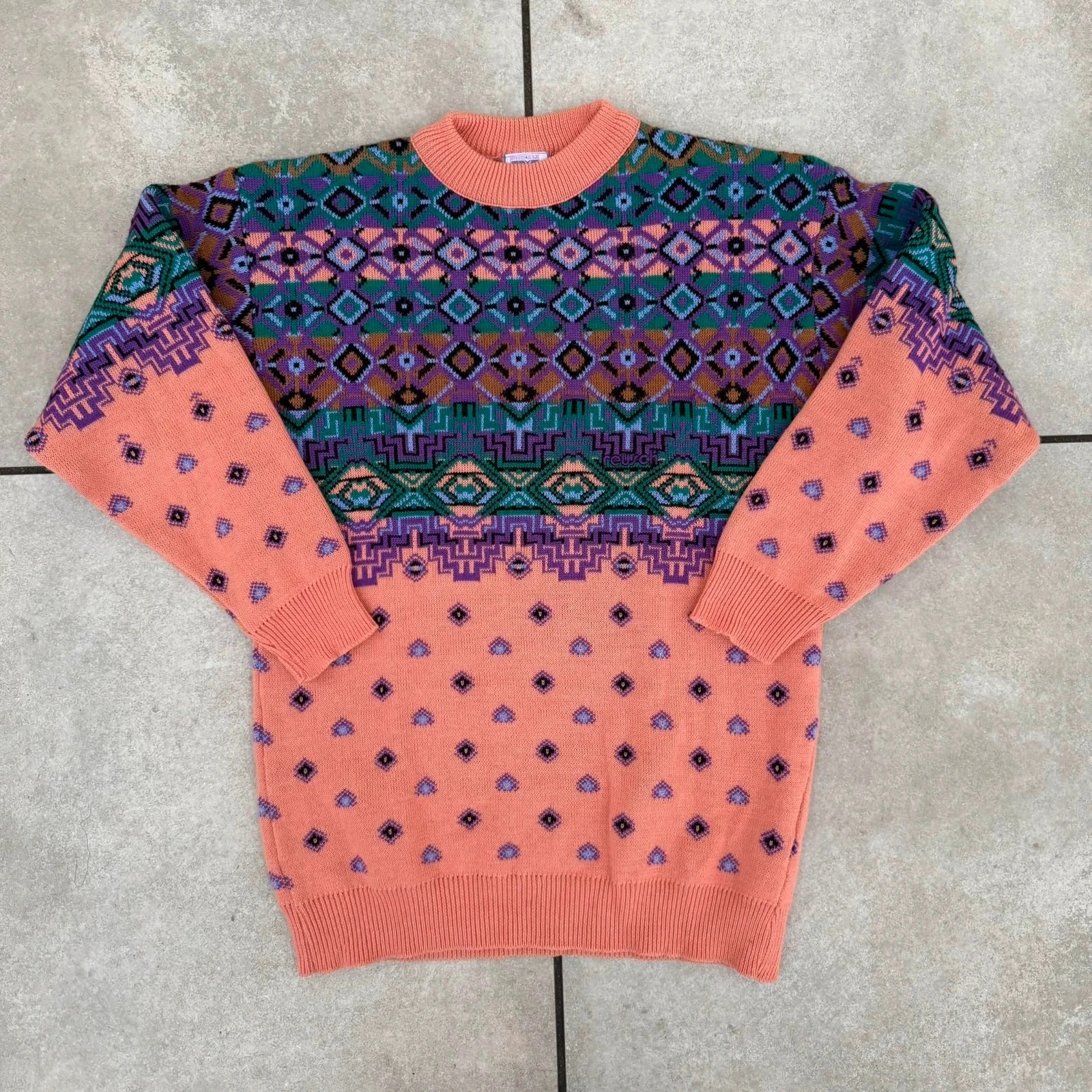 Sweter Reusch Kolorowy Welniany Vintage W Splot 90s