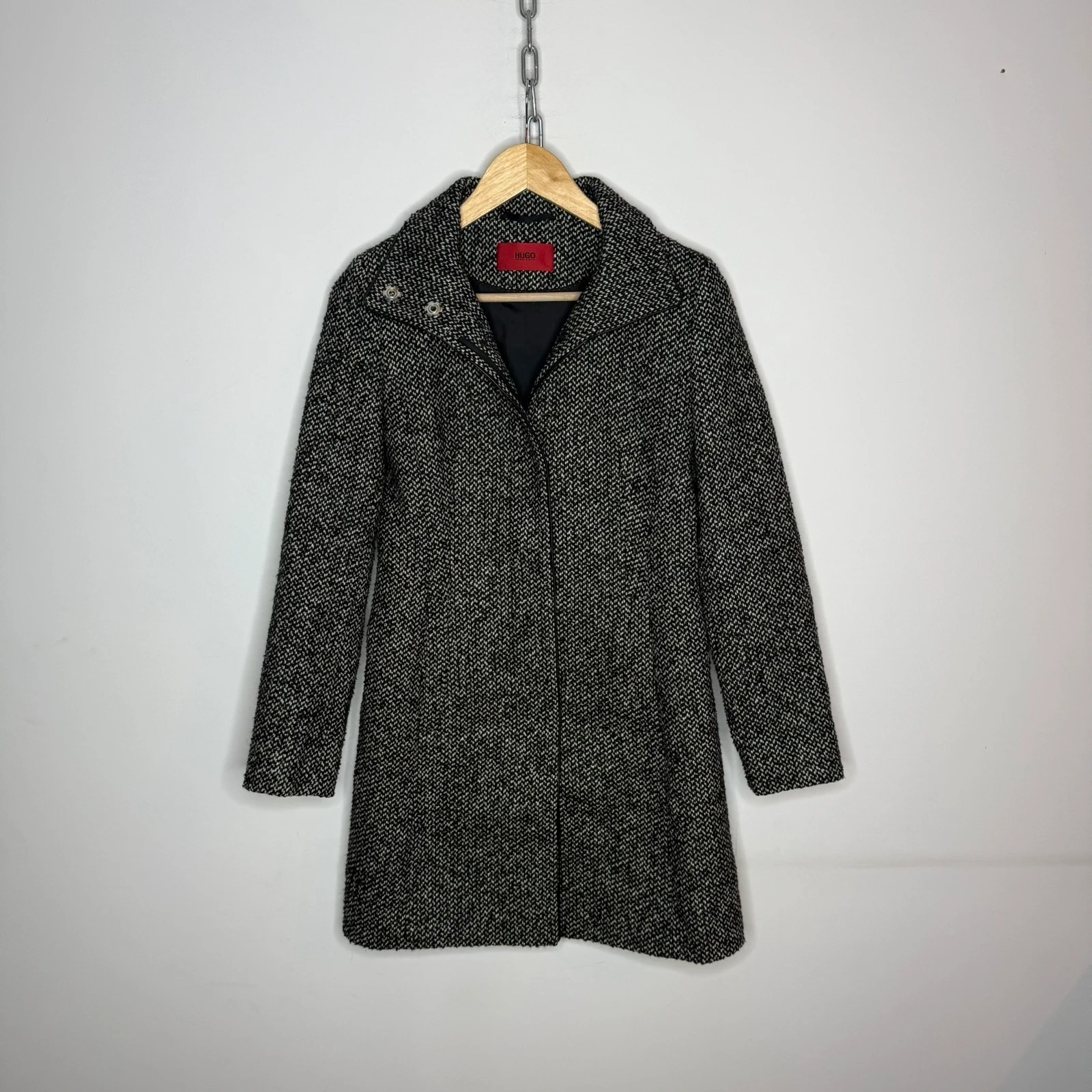 Hugo Boss Plaszcz Damski Welniany Bialo Czarny