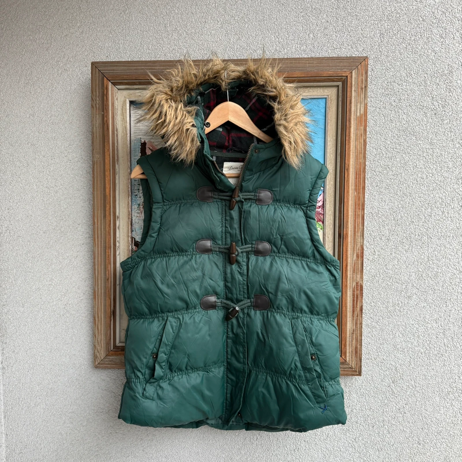 Kamizelka z Futrem Japan Style Avant Garde Zielona Zapinana Bezrekawnik