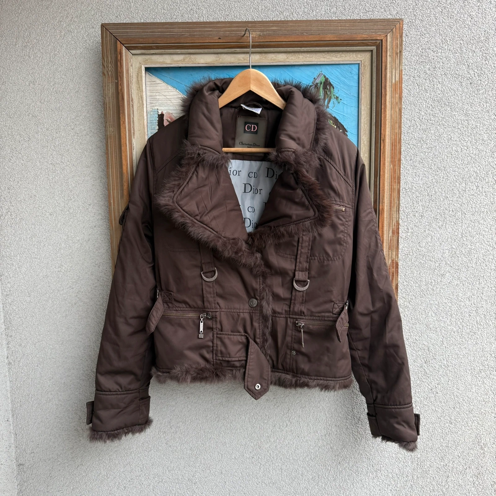 Kurtka Damska Dior y2k 2000s Avantgarde Brazowa Ocieplana