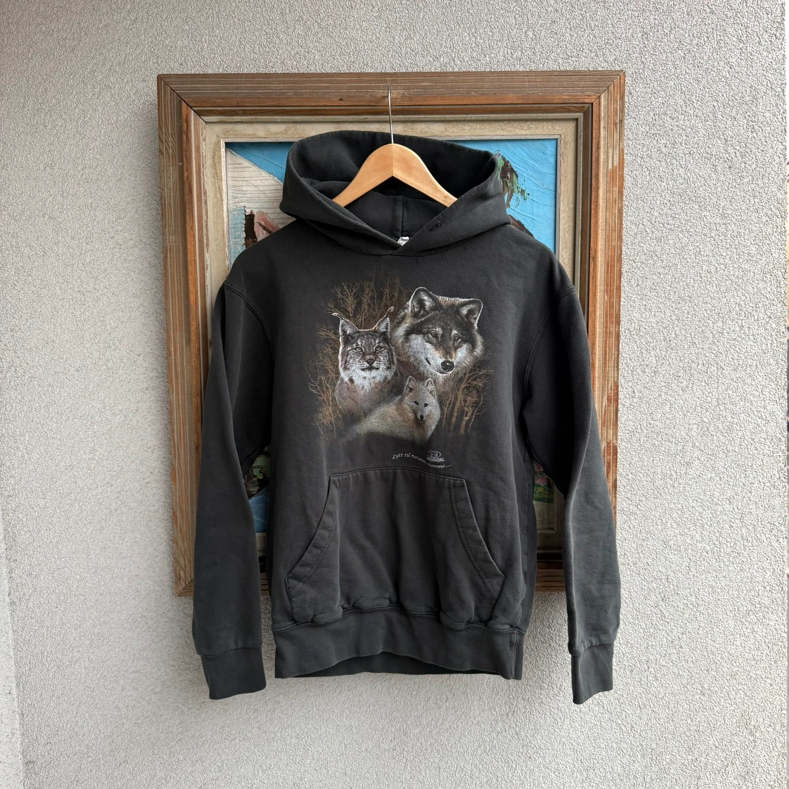 Bluza w Wilki Animal Print Czarna Hoodie z Kapturem