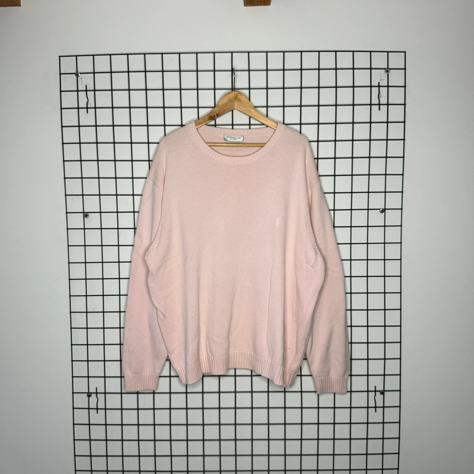 Sweter Yves Saint Laurent Rozowy Gruby z Haftowanym Logo Pudrowy Roz