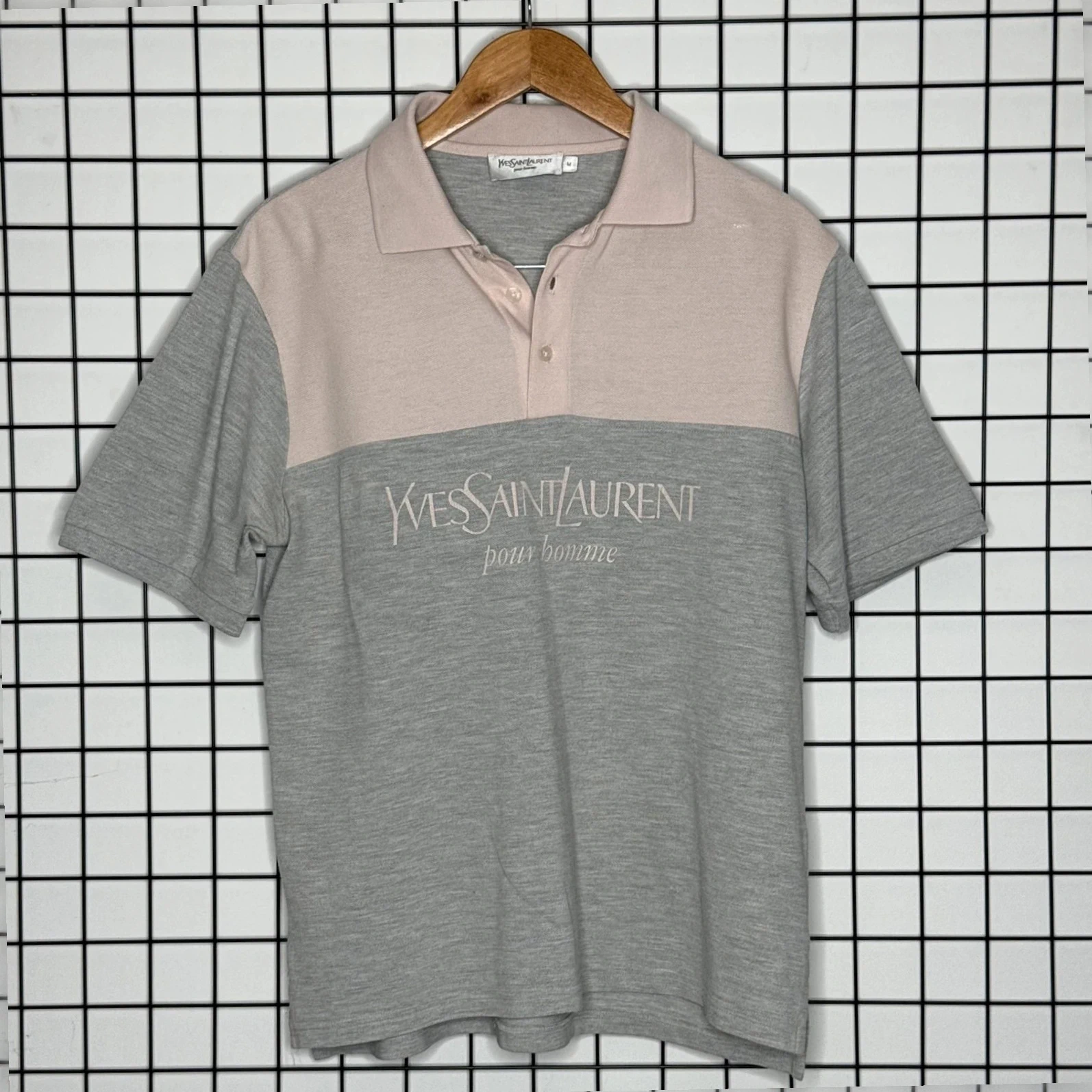 Yves Saint laurent Koszulka Szara Spellout Szara Rozowa Polo