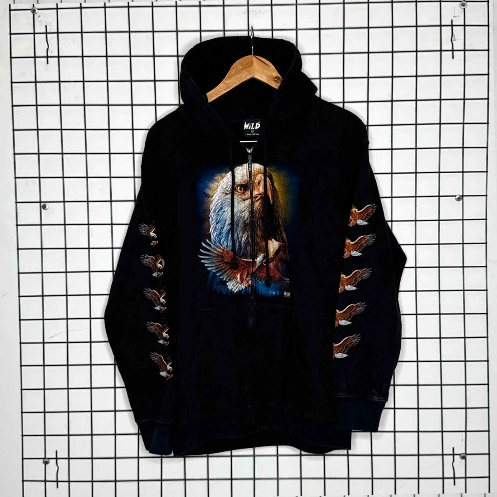 Bluza zapinana Wild Eagle Vintage Czarna USA Z kapturem