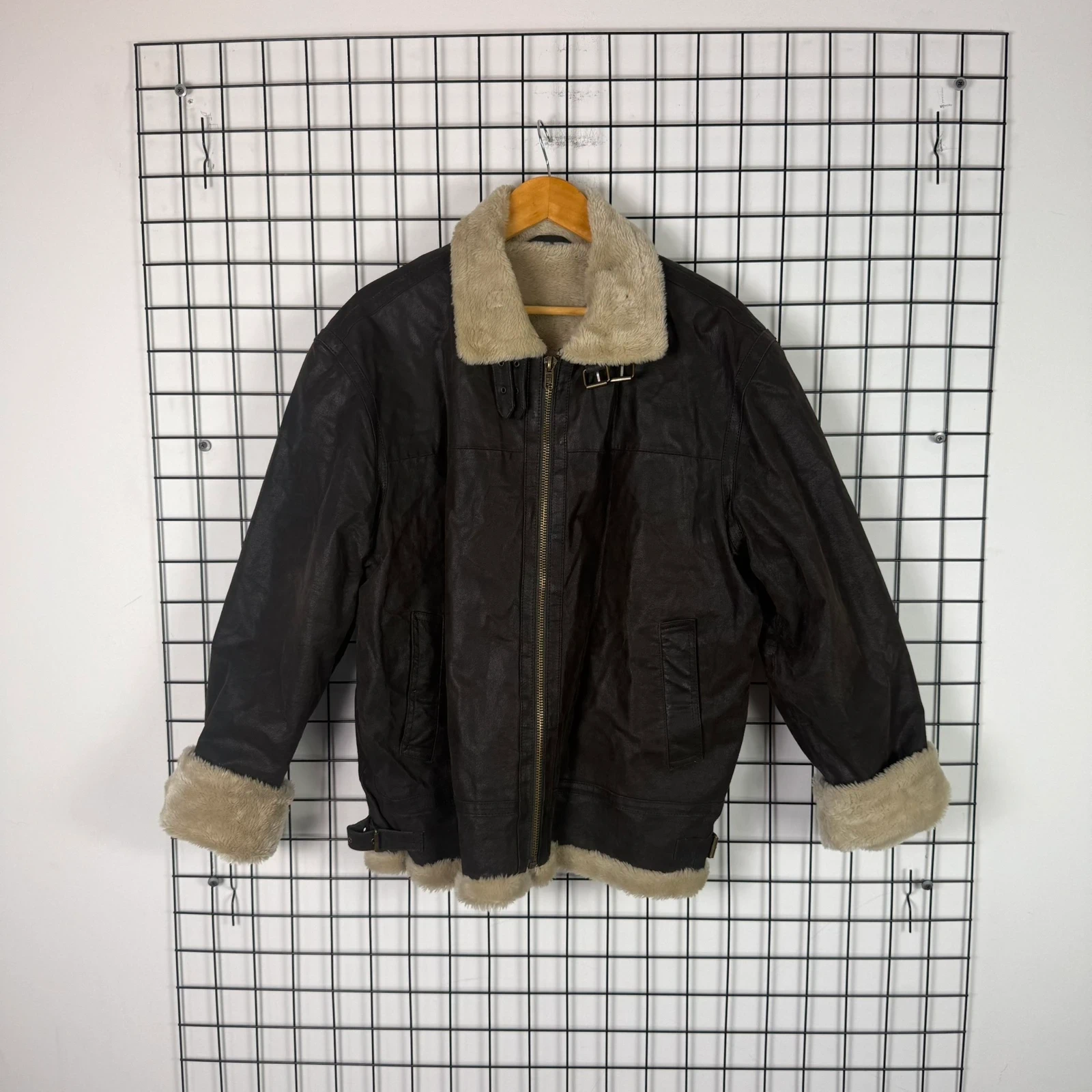 Kurtka Skorzana Shearling Brazowa Vintage