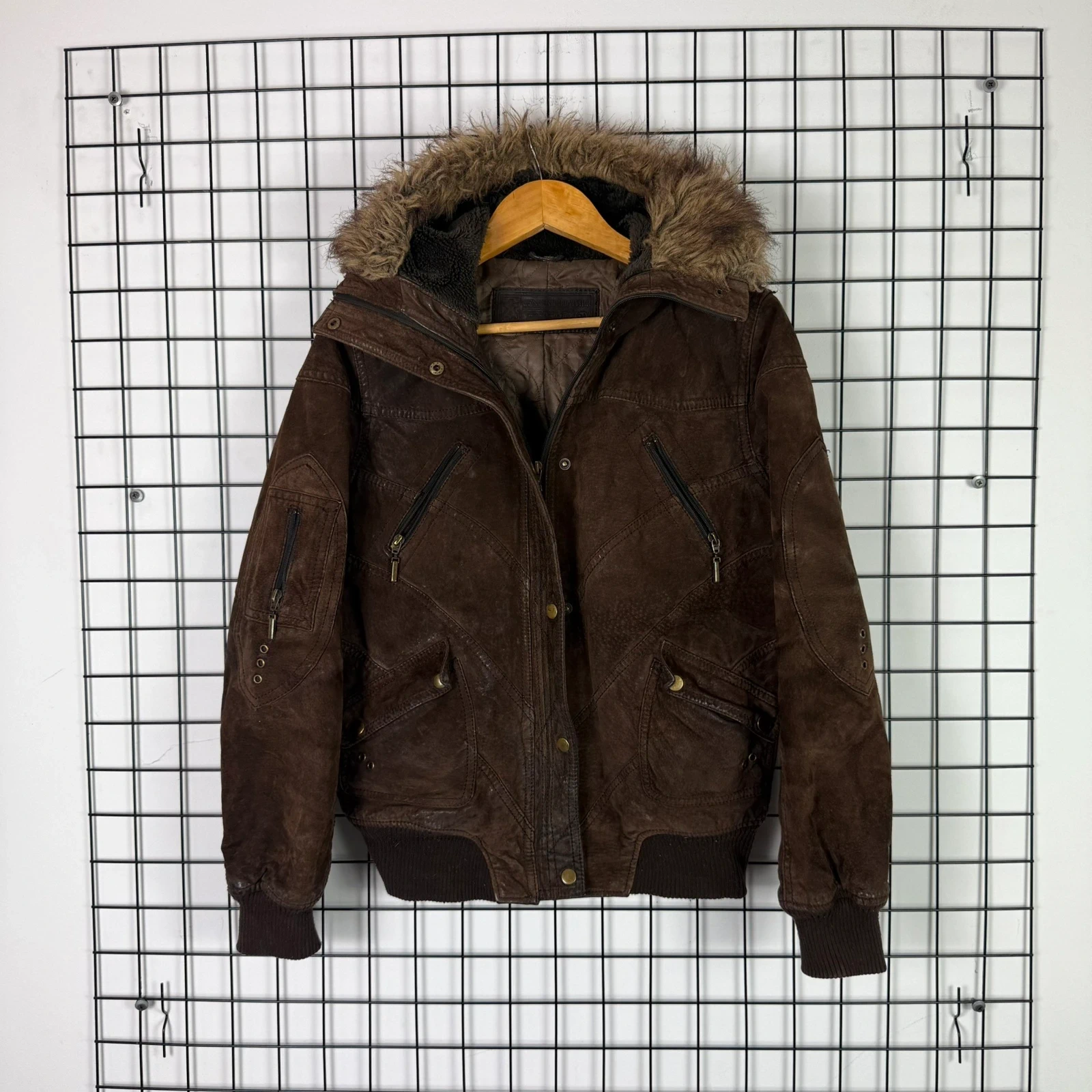 Kurtka z Futrem Skorzana Ocieplana Vintage 2000s Faux Fur Hooded Goth