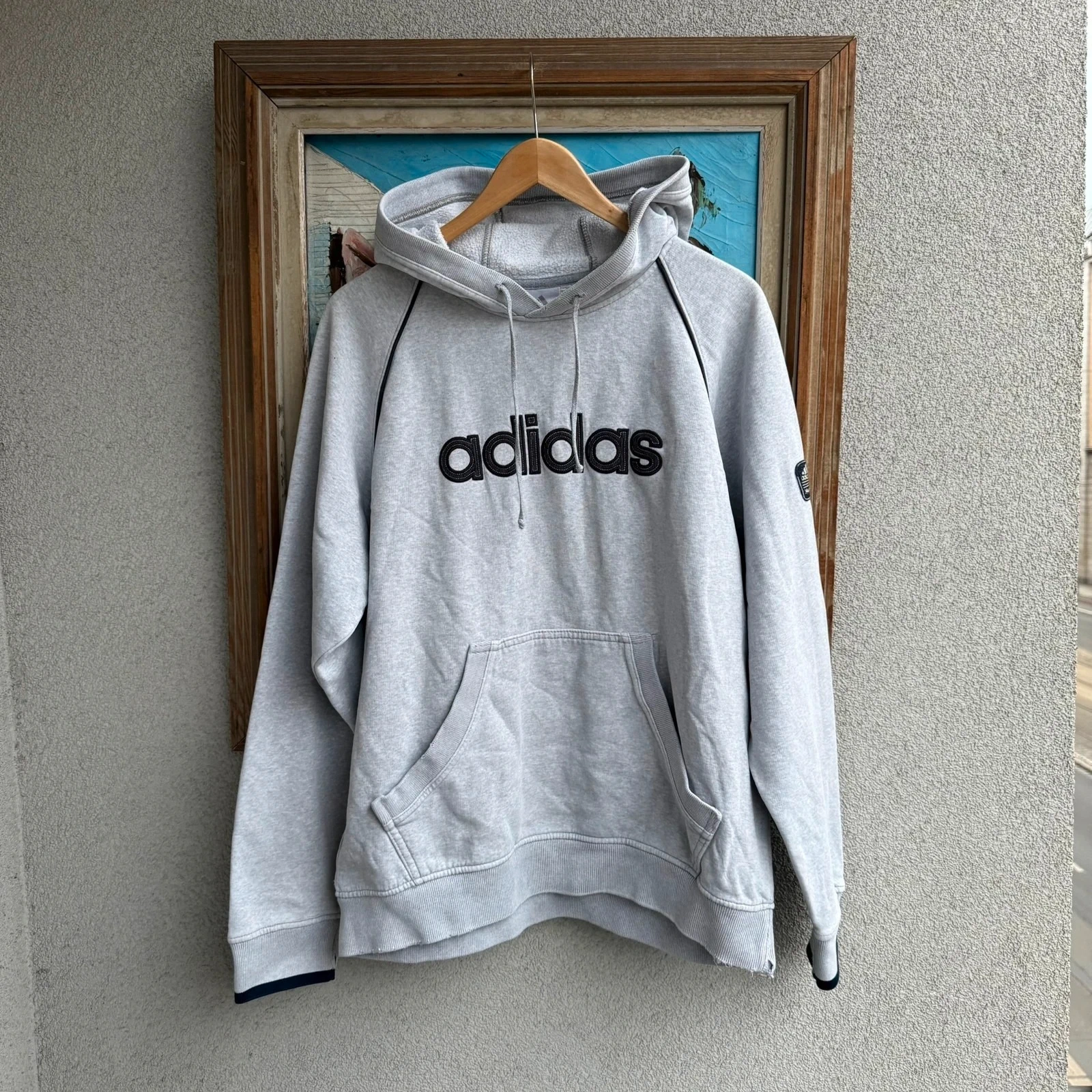 Adidas Bluza z Haftem Szara XL Vintage Streetwear - widok ogólny przód vintage
