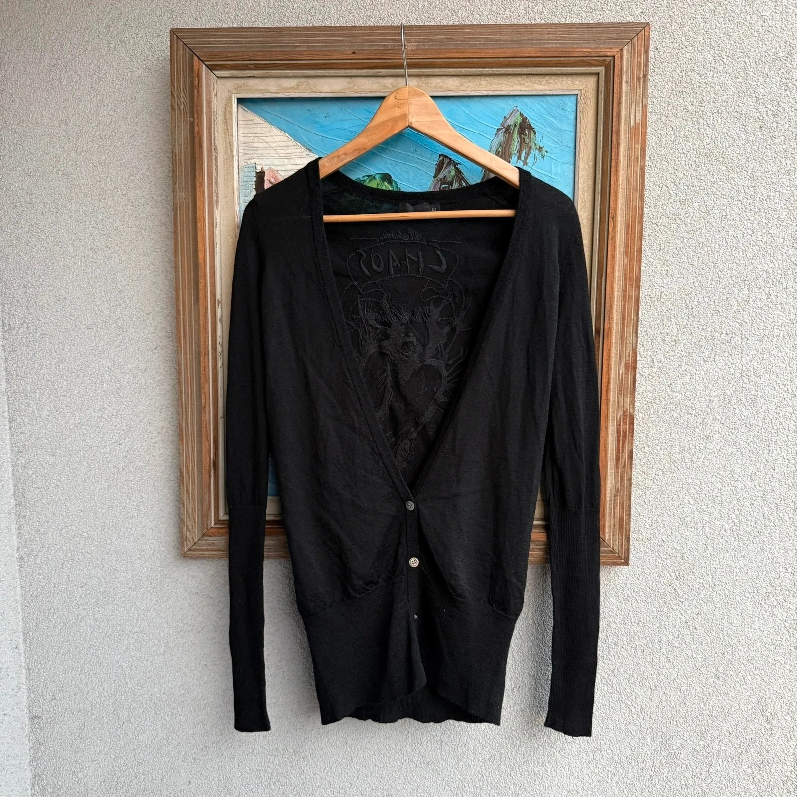 AllSaints Sweter Cardigan Wełniany M Vintage Streetwear - widok ogólny przód vintage