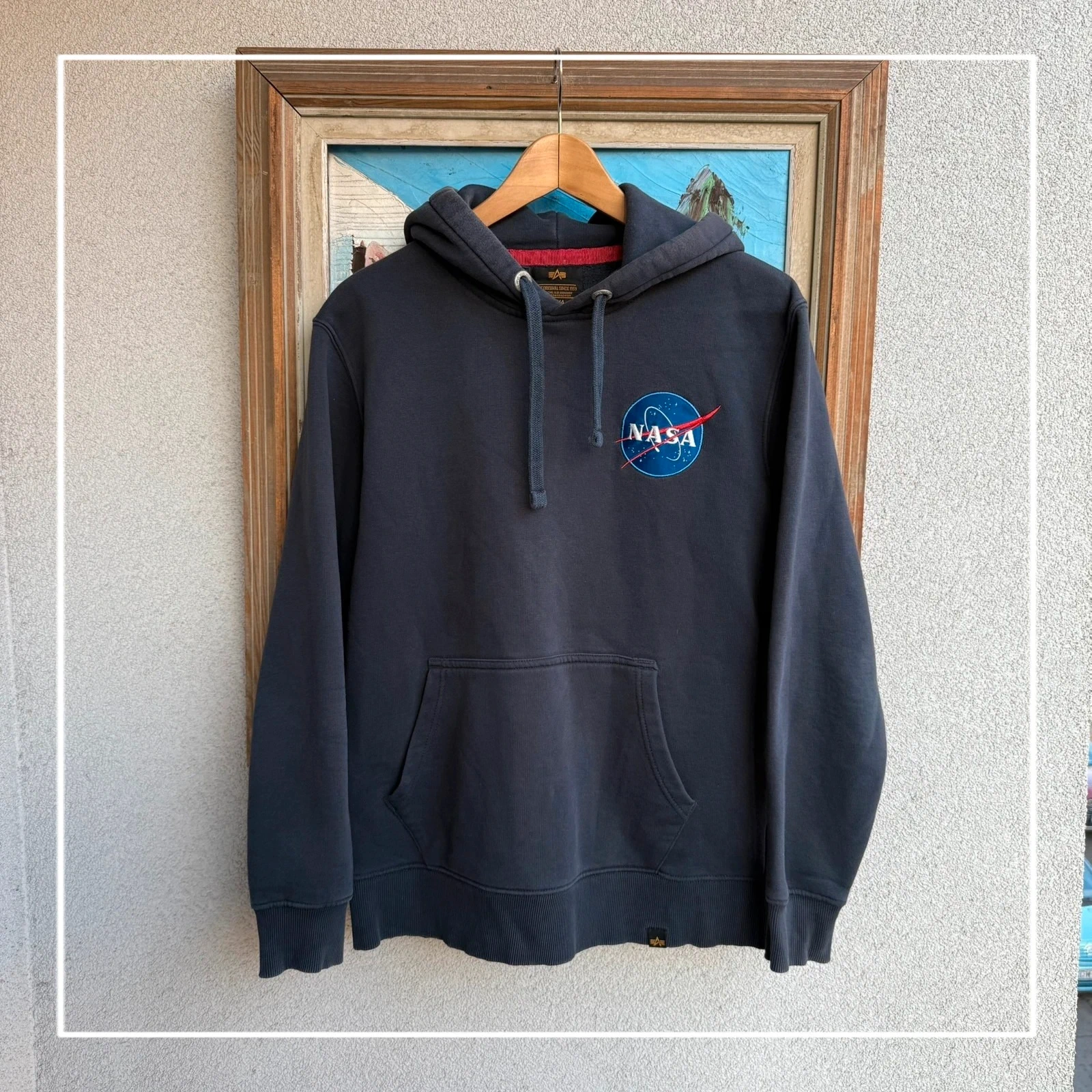 Alpha Industries Bluza NASA Hoodie Granatowa L Vintage - widok ogólny przód vintage