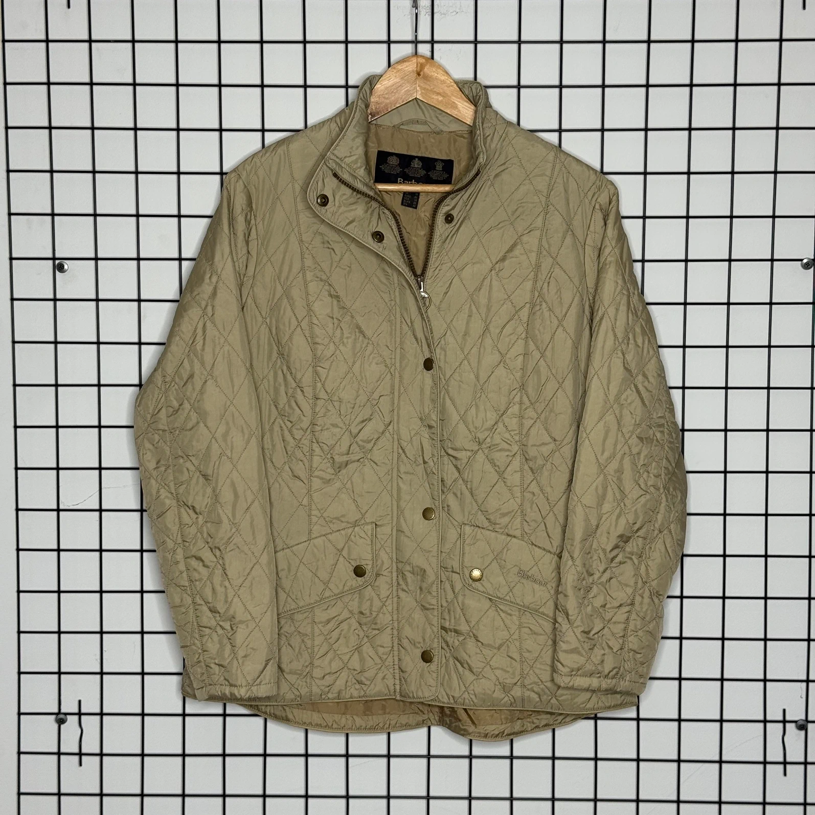 Barbour Kurtka Pikowana Beżowa XL Vintage Streetwear - widok ogólny przód vintage