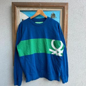 Benetton Bluza Crewneck Niebieska XL Vintage Streetwear - zdjęcie 2