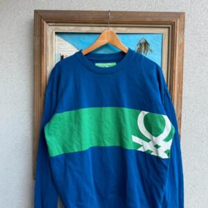 Benetton Bluza Crewneck Niebieska XL Vintage Streetwear - zdjęcie 3