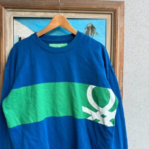 Benetton Bluza Crewneck Niebieska XL Vintage Streetwear - zdjęcie 4