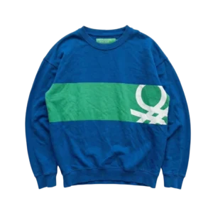 Benetton Bluza Crewneck Niebieska XL Vintage Streetwear - widok ogólny przód vintage