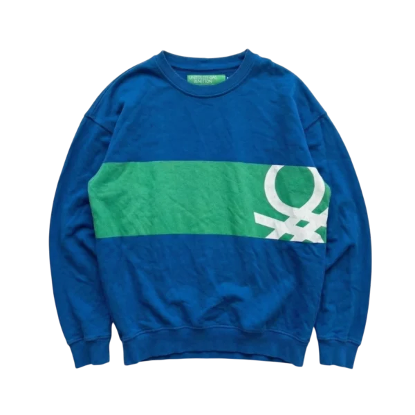Benetton Bluza Crewneck Niebieska XL Vintage Streetwear - widok ogólny przód vintage