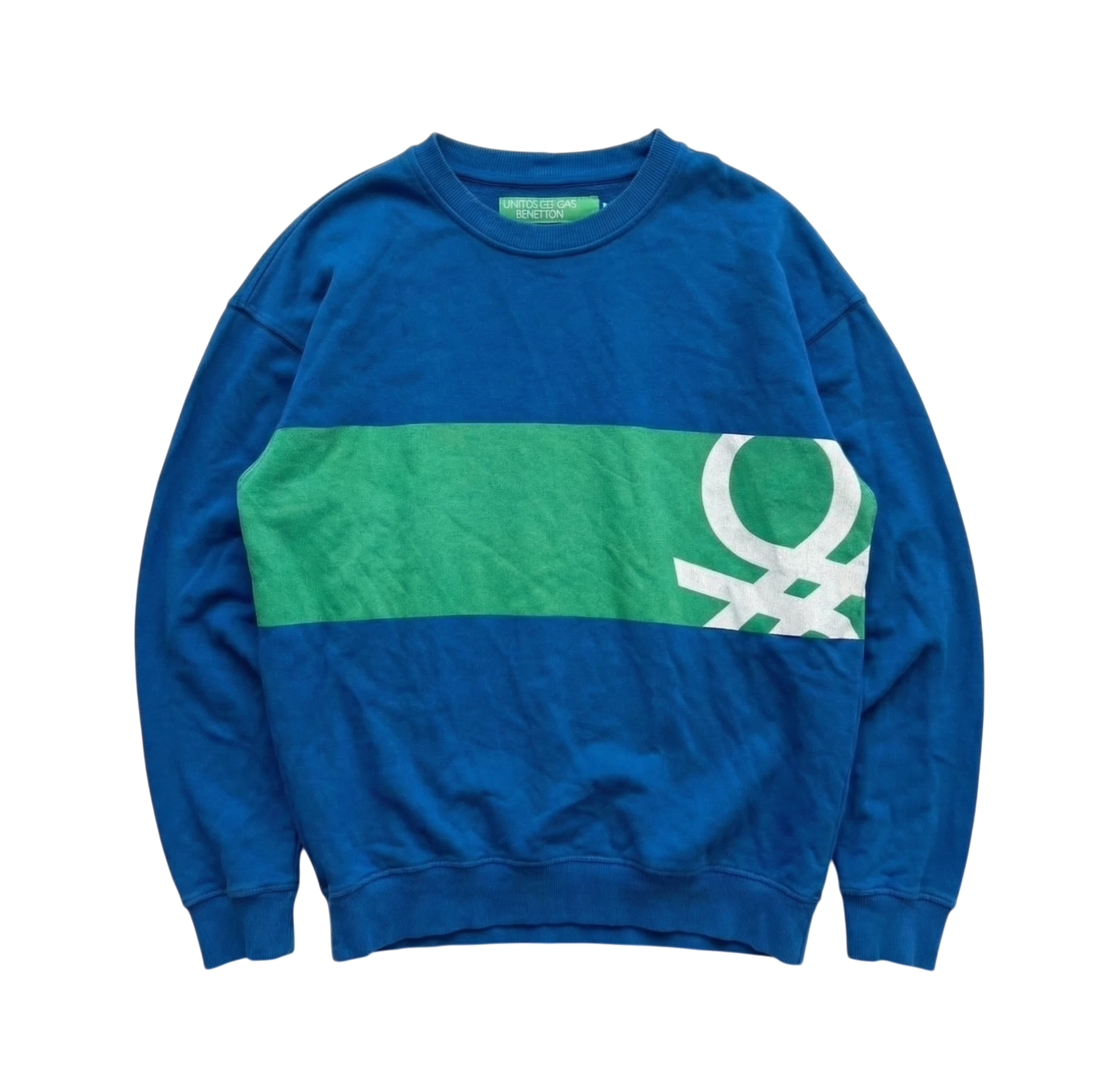 Benetton Bluza Crewneck Niebieska XL Vintage Streetwear - widok ogólny przód vintage