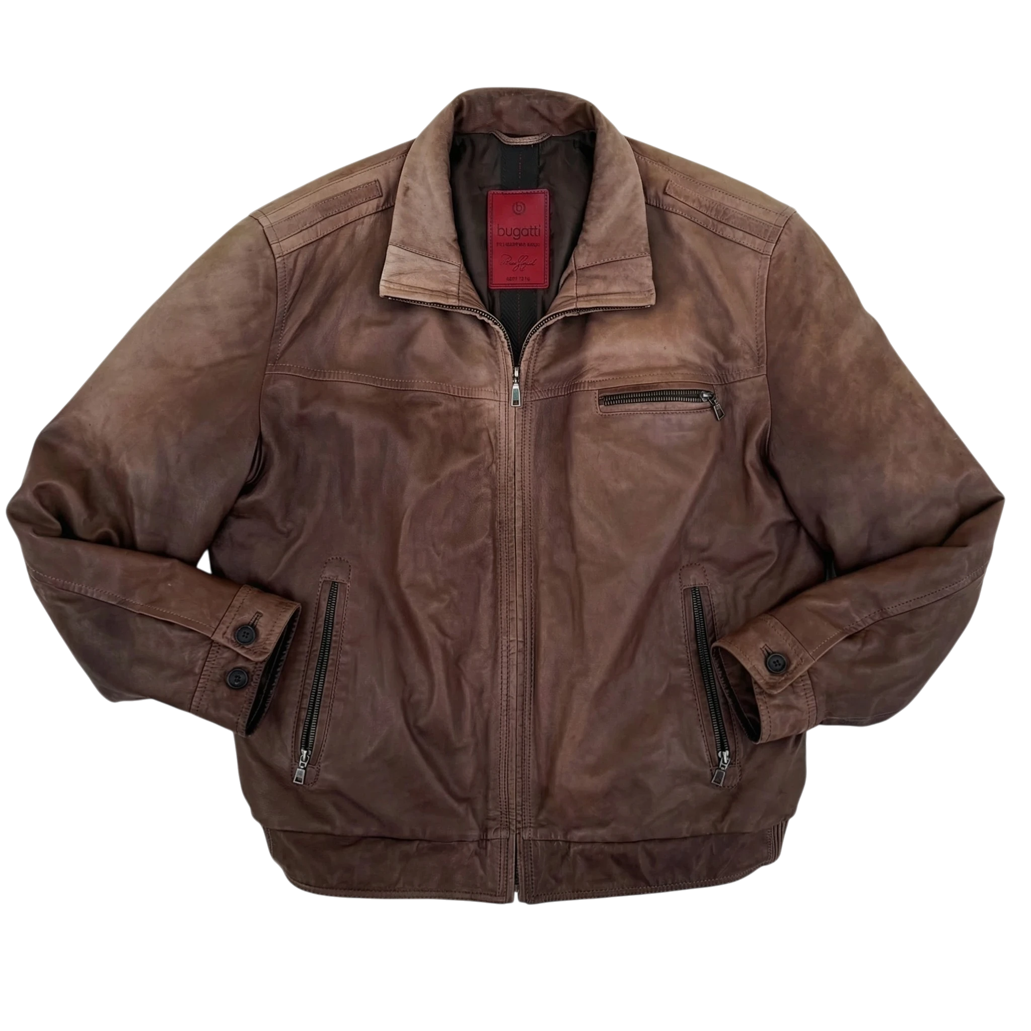 Bugatti Kurtka Skórzana Nappa Brązowa XXL Vintage Streetwear - widok ogólny przód vintage
