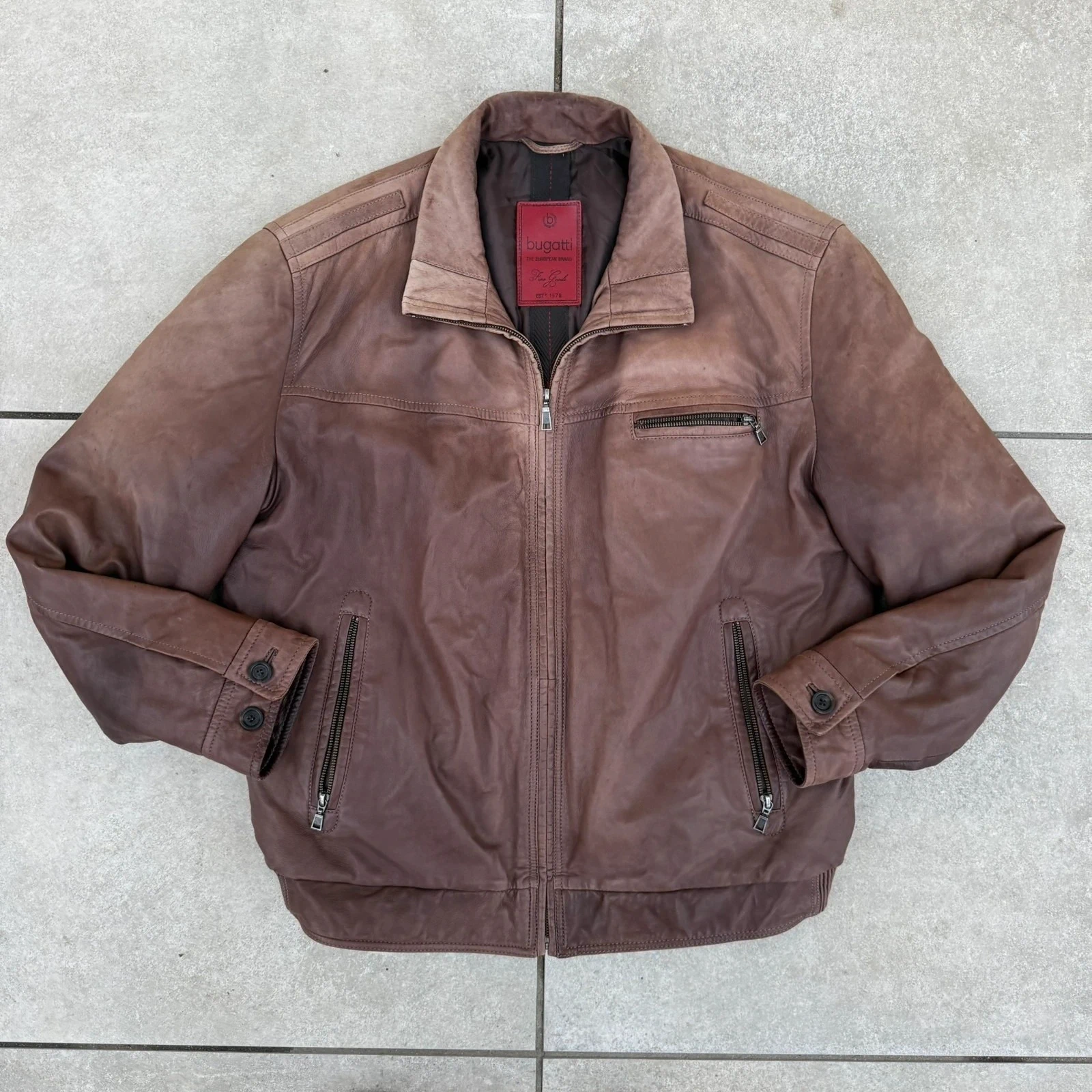 Bugatti Kurtka Skórzana Nappa Brązowa XXL Vintage Streetwear - widok ogólny przód vintage