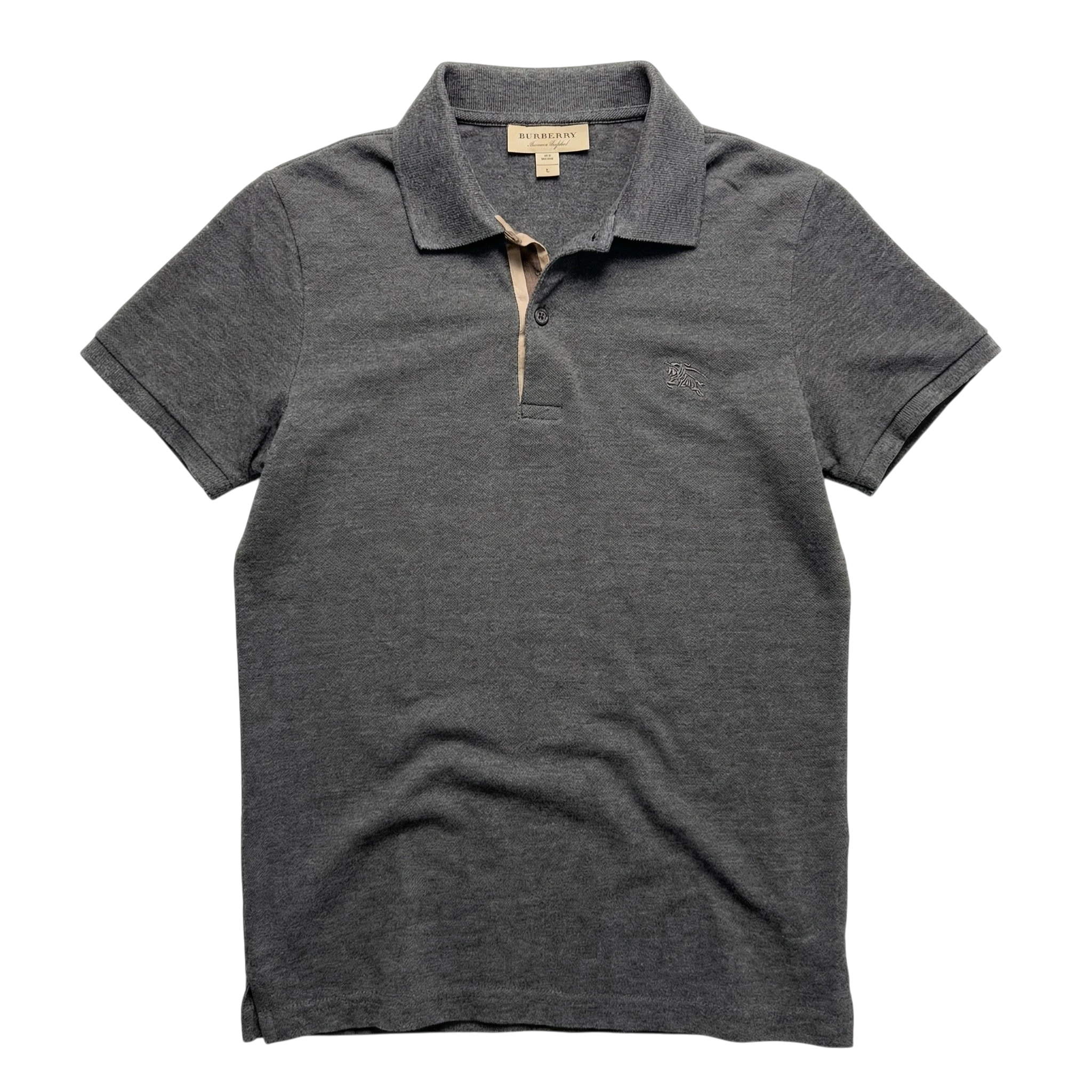 Burberry Koszulka Polo Szara z Haftem M Vintage Streetwear - widok ogólny przód vintage