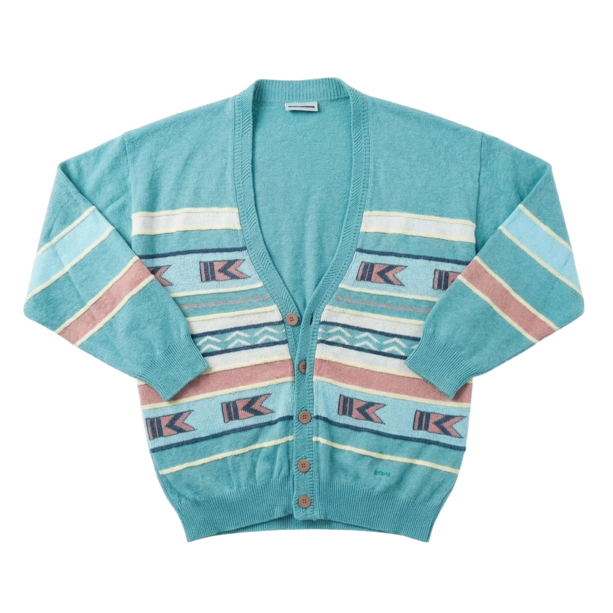 Cardigan Sweter Kolorowy Zapinany XL Vintage Streetwear - widok ogólny przód vintage