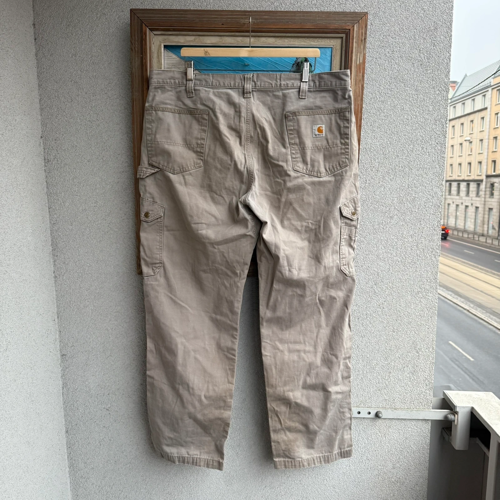 Carhartt Spodnie Cargo Beżowe XXL Vintage Streetwear - widok ogólny przód vintage