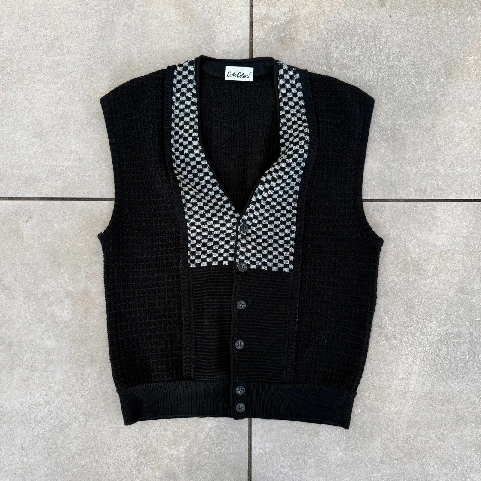 Carlo Colucci Sweter Cardigan Wzory XL Vintage Streetwear - widok ogólny przód vintage