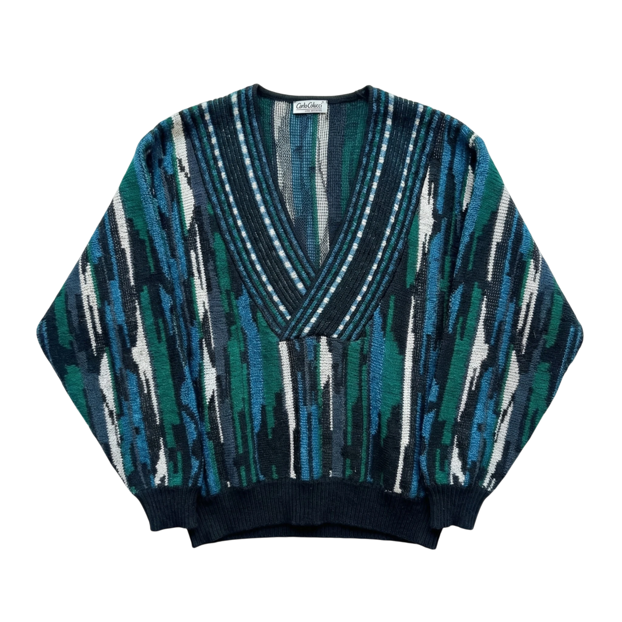 Carlo Colucci Sweter Kolorowy XL Vintage Streetwear - widok ogólny przód vintage