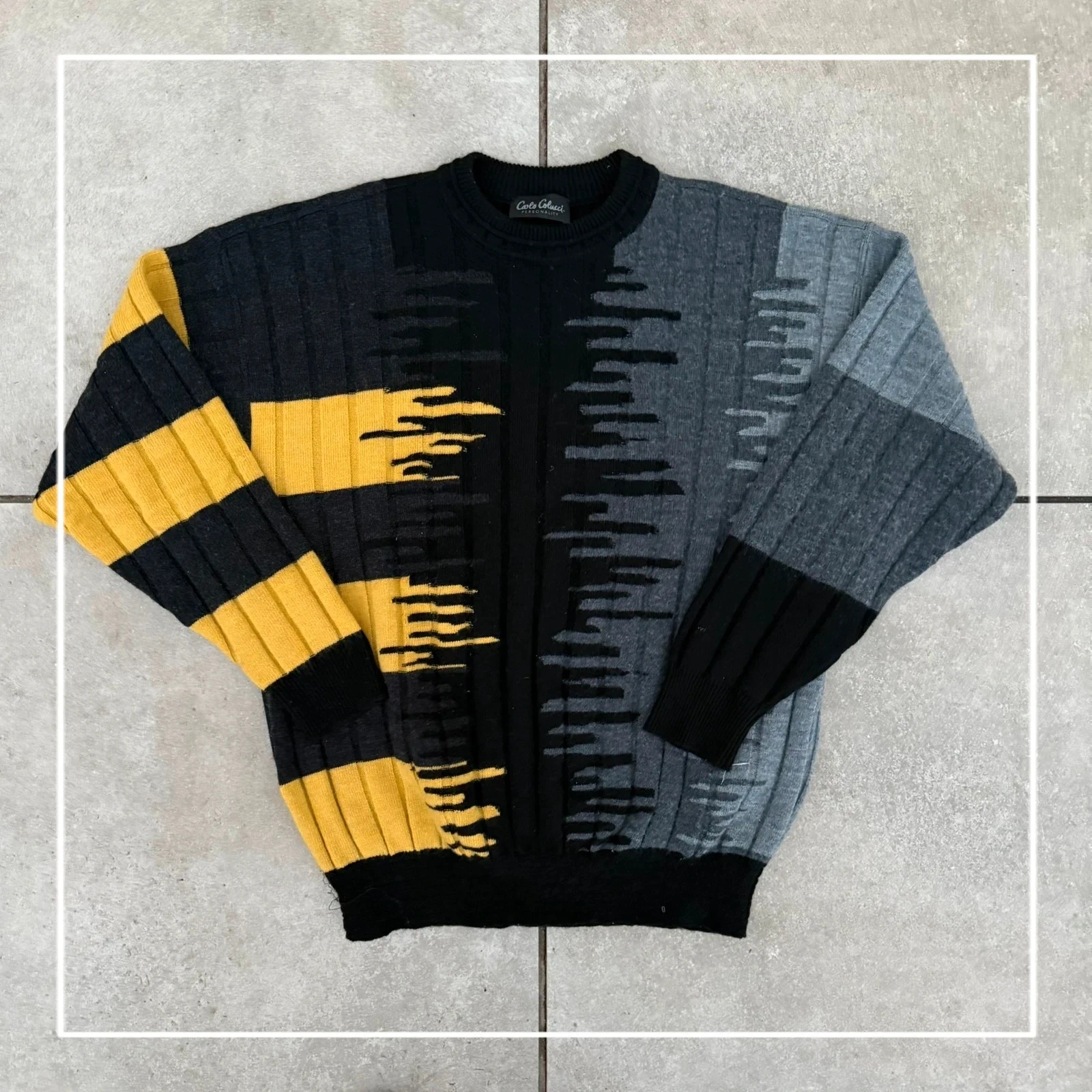 Carlo Colucci Sweter Wełniany Kolorowy XL Vintage - widok ogólny przód vintage