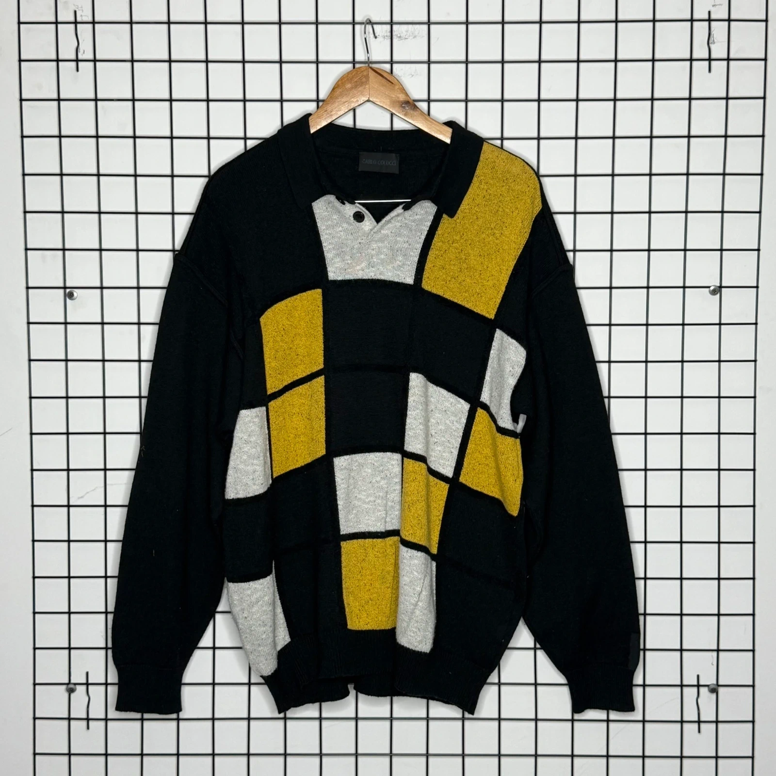 Carlo Colucci Sweter Wełniany Wzory XL Vintage Streetwear - widok ogólny przód vintage
