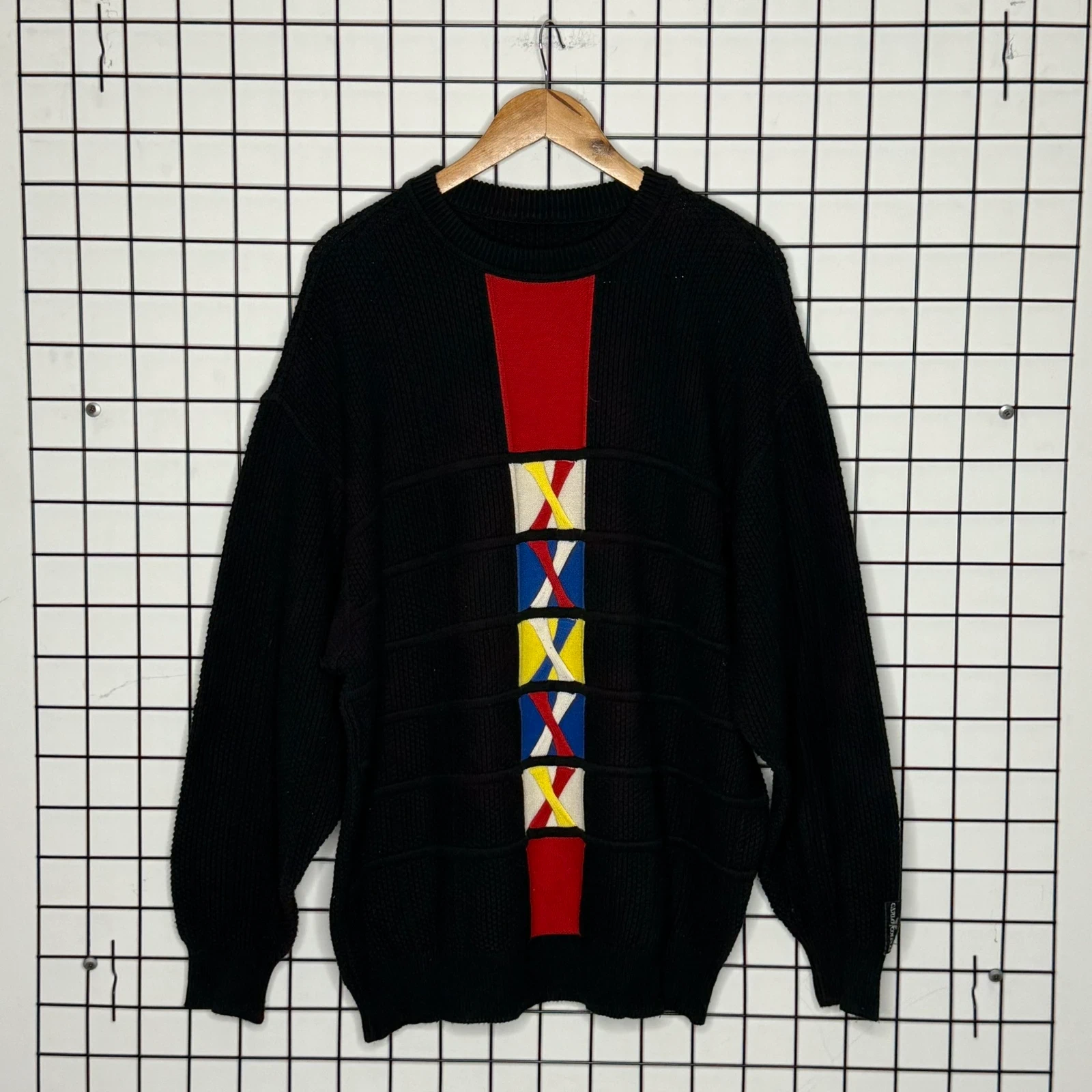 Carlo Colucci Sweter Wełniany Wzory XXL Vintage Streetwear - widok ogólny przód vintage