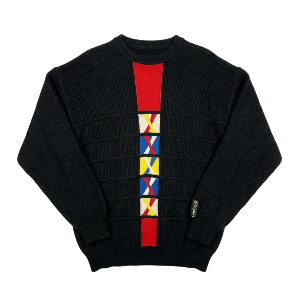 Carlo Colucci Sweter Wełniany Wzory XXL Vintage Streetwear - widok ogólny przód vintage