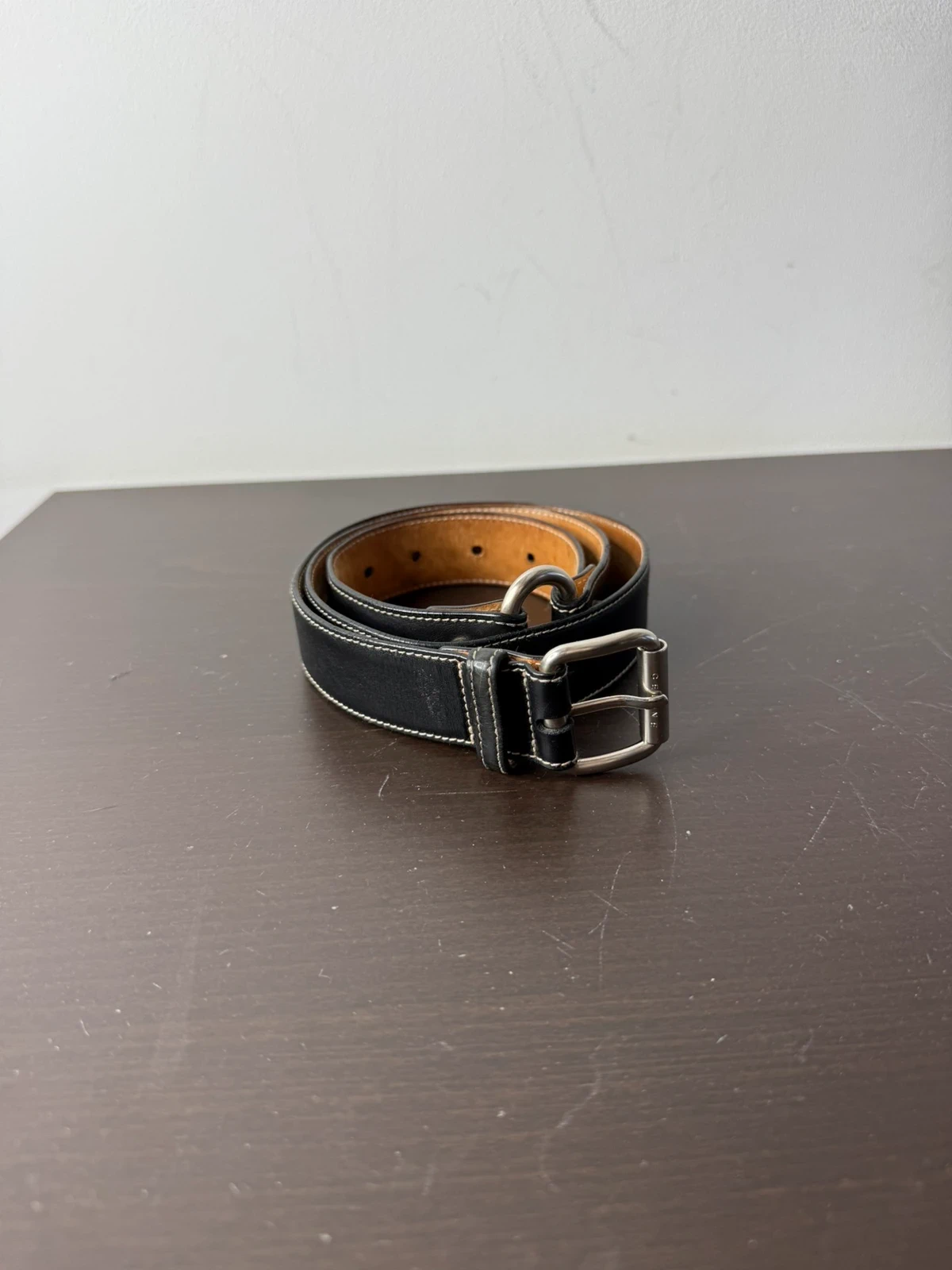 Céline Pasek Skórzany Cienki Czarny 105 cm Vintage Retro - widok ogólny przód vintage