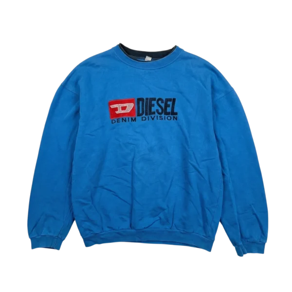 Diesel Bluza Logo Spellout Niebieska L Vintage Streetwear - widok ogólny przód vintage