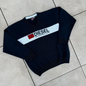 Diesel Sweter V-neck Granatowy XL Vintage Streetwear - zdjęcie 3