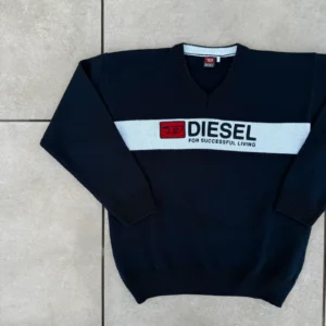 Diesel Sweter V-neck Granatowy XL Vintage Streetwear - zdjęcie 4