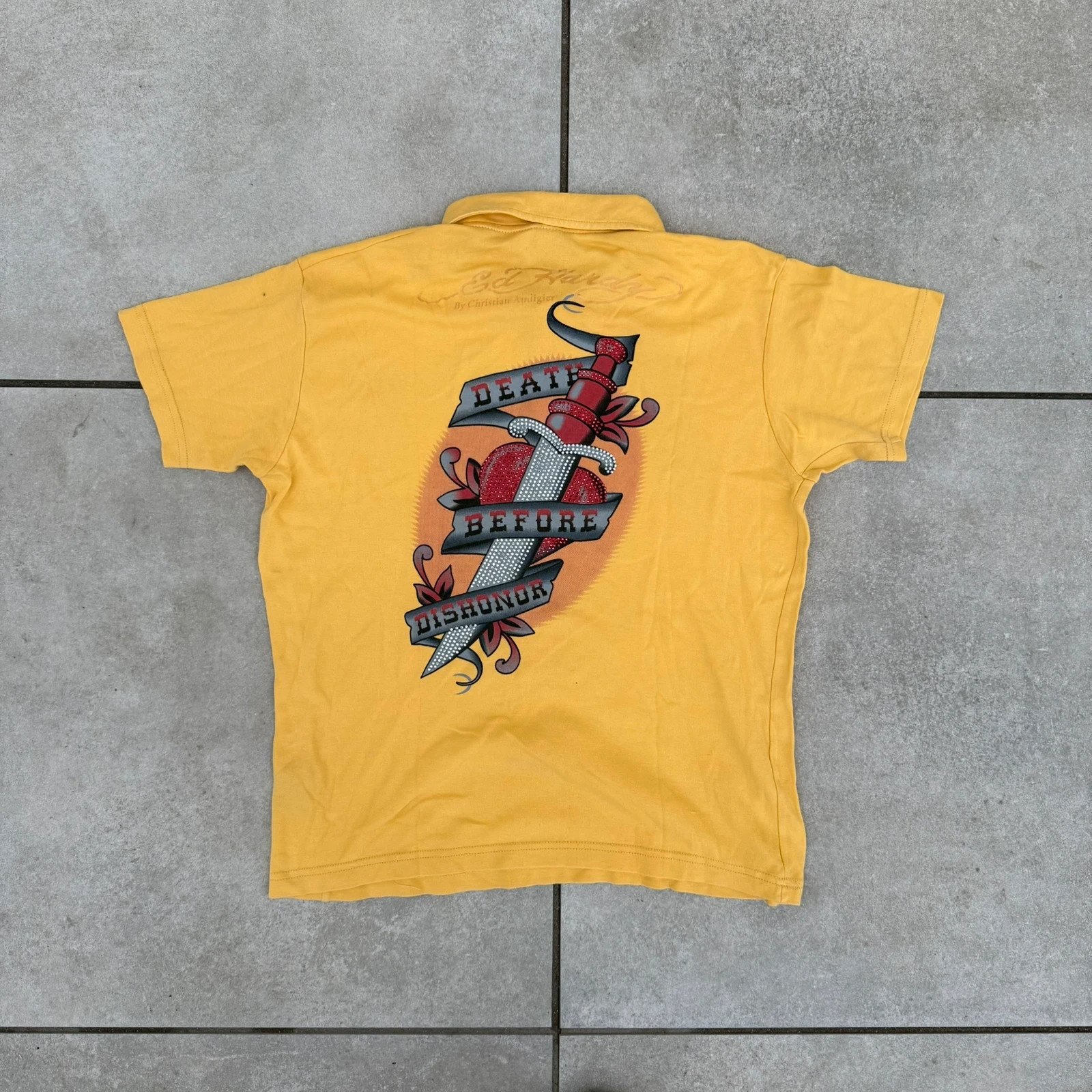 Ed Hardy Koszulka Polo Tatoo L Vintage Streetwear Retro - zdjęcie 2