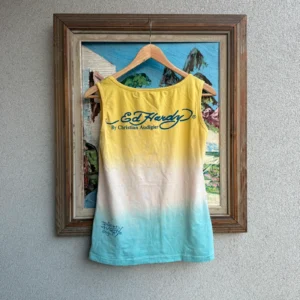 Ed Hardy Koszulka Żółta y2k Kryształki L Vintage Streetwear - zdjęcie 3