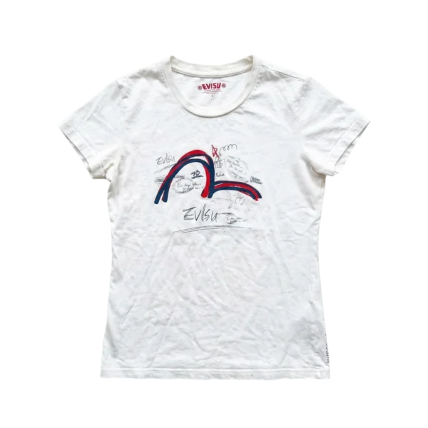 Evisu Koszulka Damska Biała M Vintage Streetwear - widok ogólny przód vintage