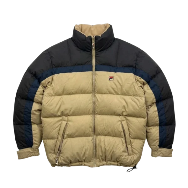 FILA Kurtka Puchowa Beżowa XL Vintage Streetwear Retro - widok ogólny przód vintage