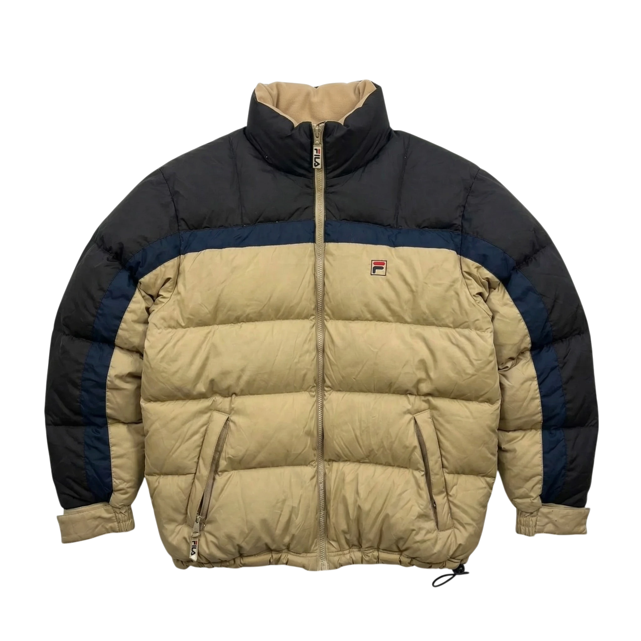 FILA Kurtka Puchowa Beżowa XL Vintage Streetwear Retro - widok ogólny przód vintage