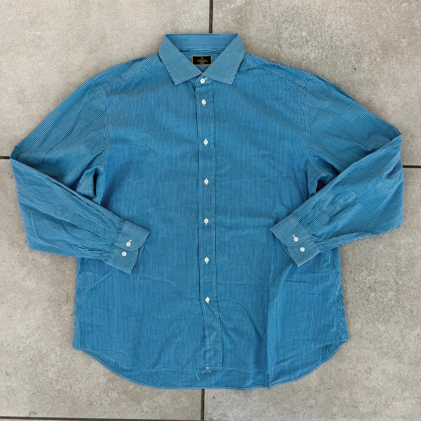 Fendi Koszula w Paski Niebieska XL Vintage Streetwear - widok ogólny przód vintage
