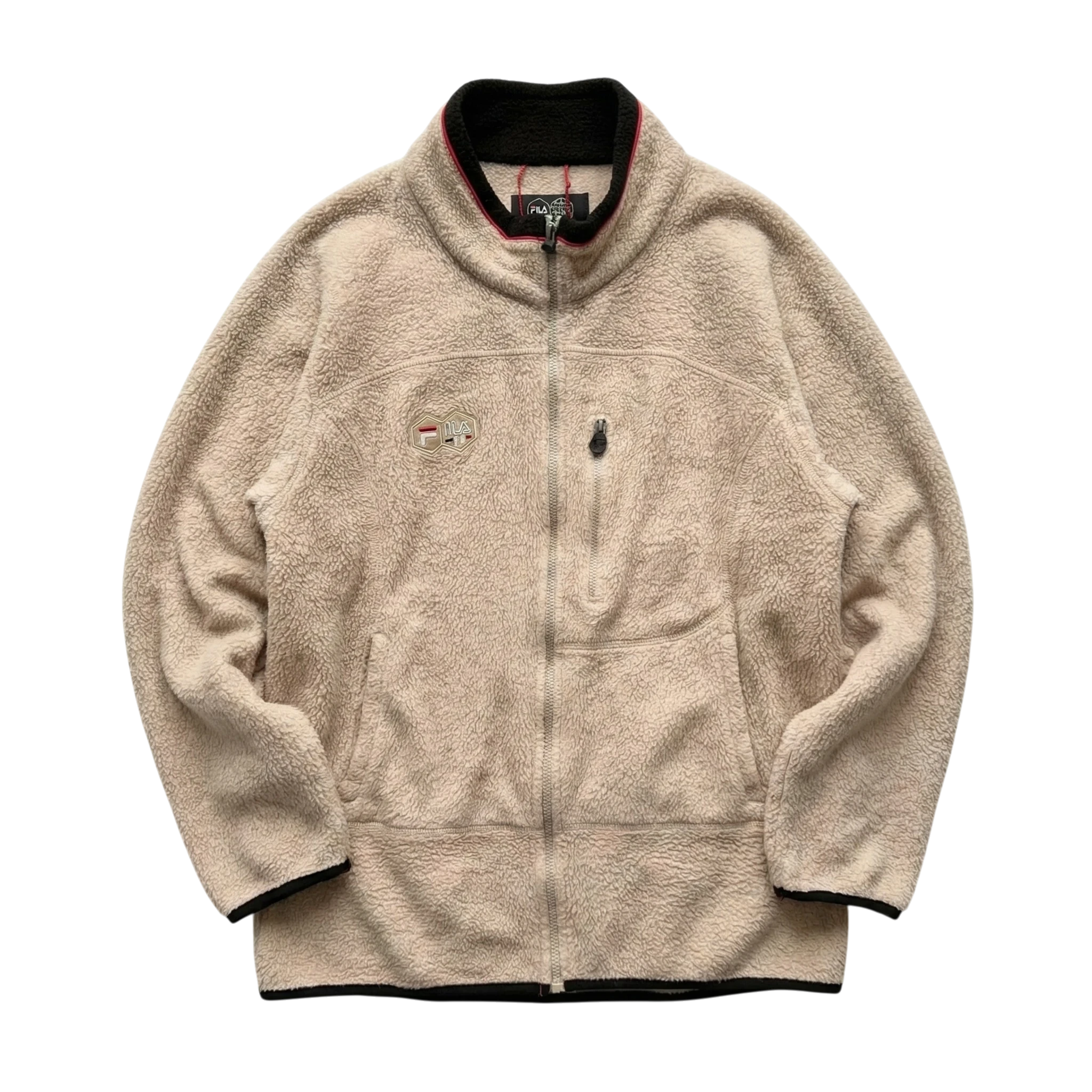 Fila Bluza Polarowa Beżowa XL Vintage Retro Streetwear - widok ogólny przód vintage