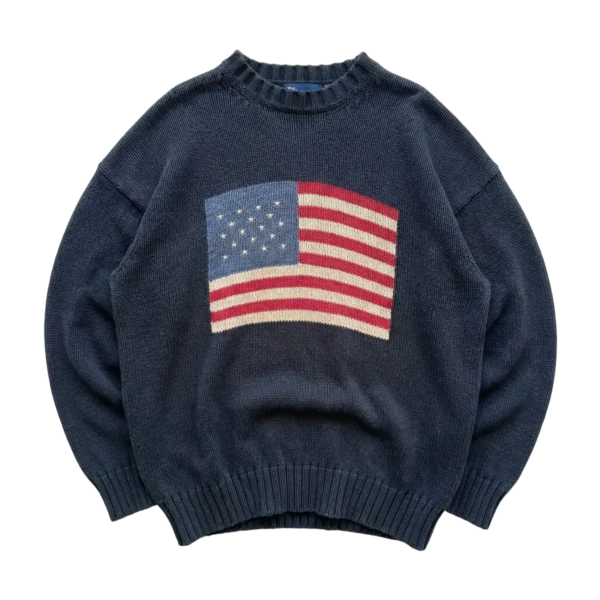Flag Sweter American Flag Oversize XXXL Vintage Streetwear - widok ogólny przód vintage